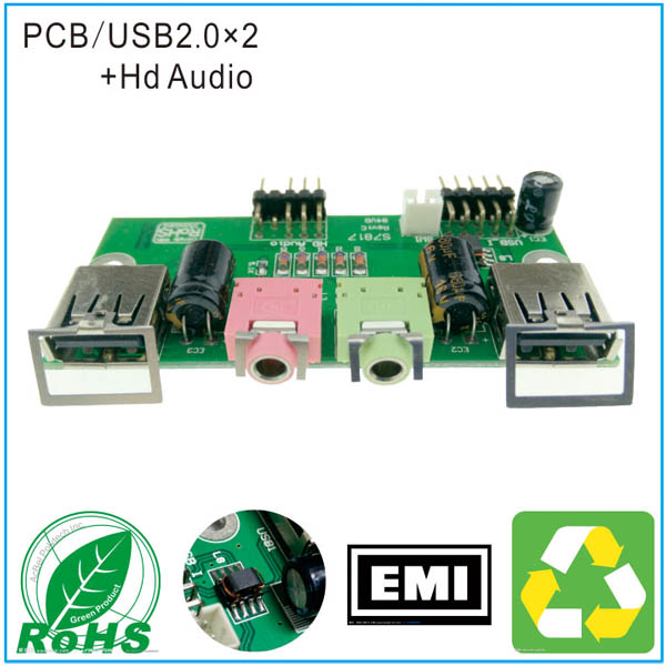 PCB USB2.0 and audio front panel cable assembly
